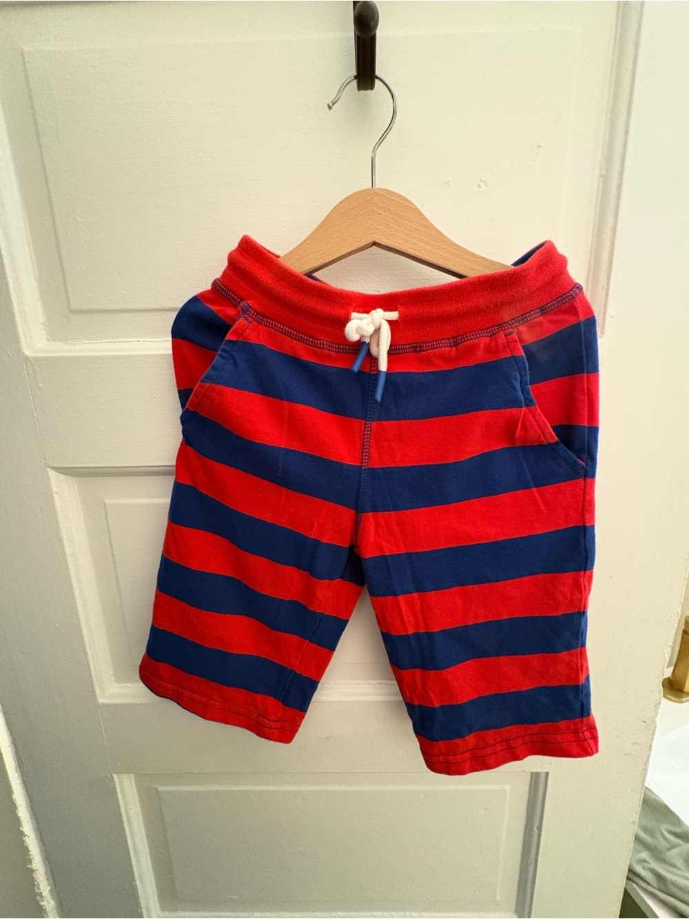 Mini Boden Red & Navy Striped Drawstring Shorts